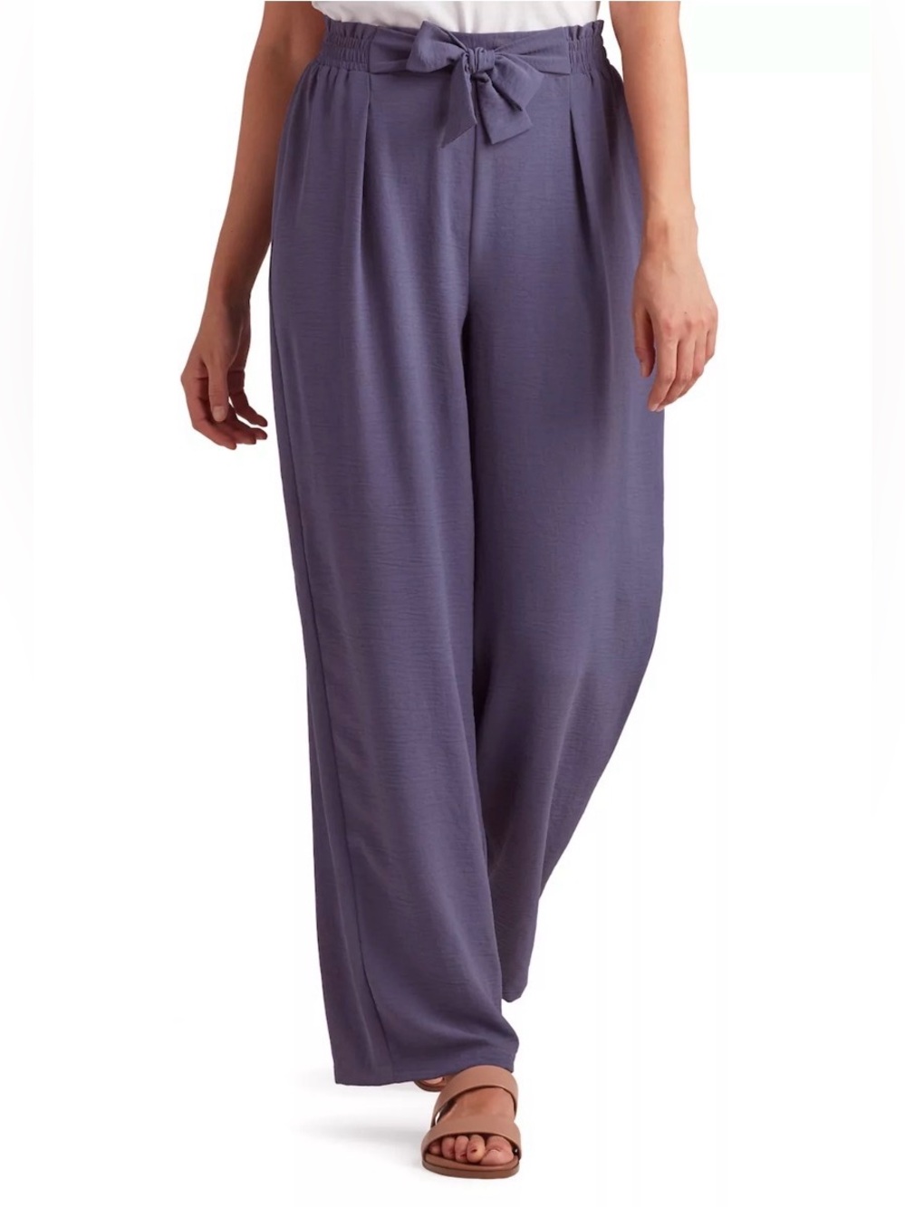 AB Studio Slate Blue Wide-Leg Tie Pants